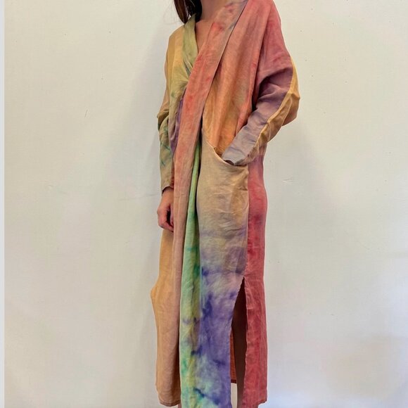 Myrah Penaloza Rainbeau Linen Amma Gown Bottanical Tie Dye Handmade Dress Lmt Ed - Picture 4 of 5